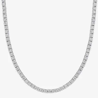 Womens White Moissanite Sterling Silver 17 Inch Tennis Necklace