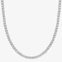 Womens White Moissanite Sterling Silver 17 Inch Tennis Necklace