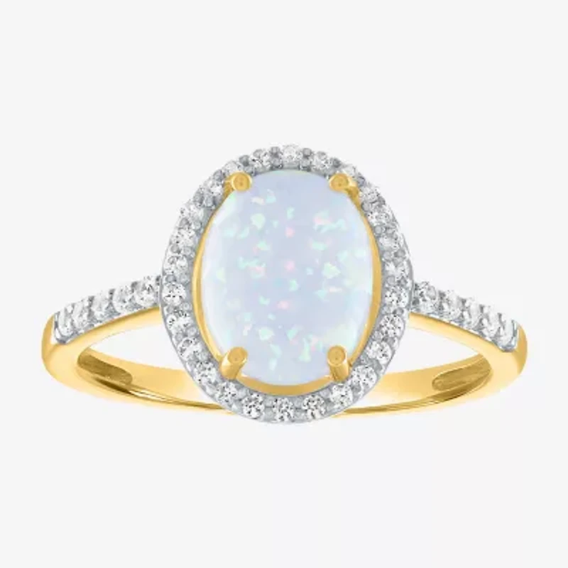 Womens Lab Created White Opal 10K Gold Cocktail Ring