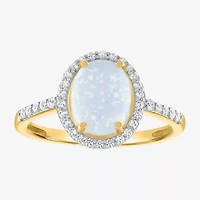 Womens Lab Created White Opal 10K Gold Cocktail Ring