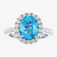 Womens Genuine Blue Topaz Sterling Silver Cocktail Ring