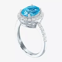 Womens Genuine Blue Topaz Sterling Silver Cocktail Ring