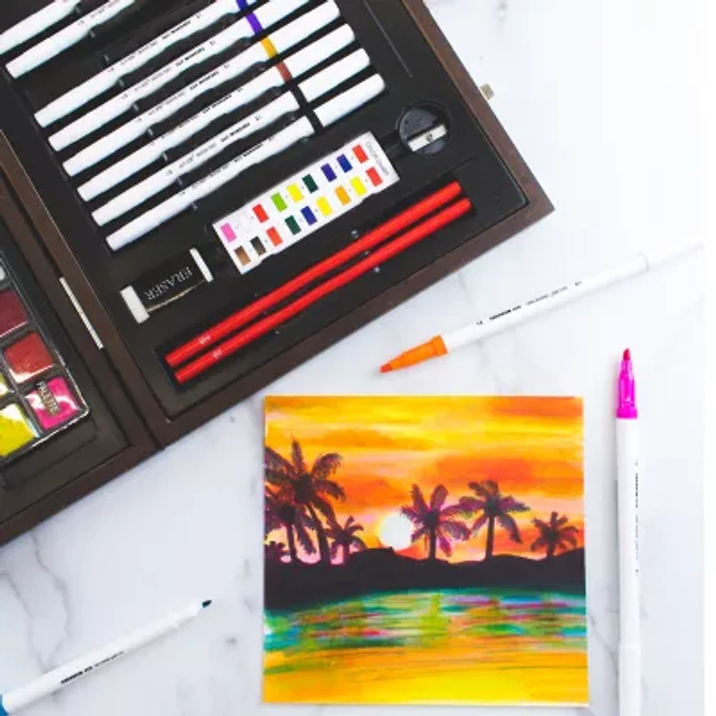 Art 101 Multimedia Illustration 85 Piece Wood Art Set Featuring Illy Markers