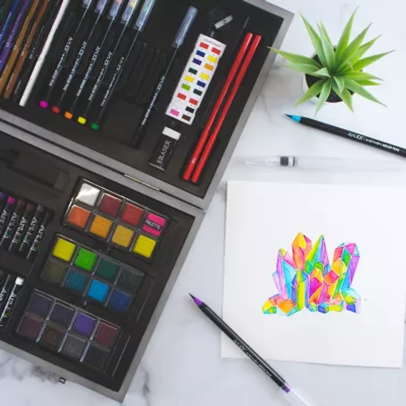 Art 101 Watercolor, Draw, and Sketch 88 Piece Art Set in a Wood Carrying Case