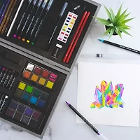 Art 101 Watercolor, Draw, and Sketch 88 Piece Art Set in a Wood Carrying Case