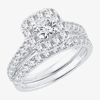 2 CT.T.W. Natural Diamond Cushion Halo Bridal Set 10K or 14K Gold