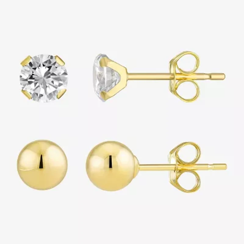 10K Yellow Gold Ball & Cubic Zirconia Stud Earring Set