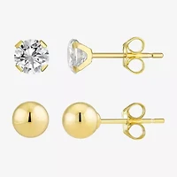 10K Yellow Gold Ball & Cubic Zirconia Stud Earring Set
