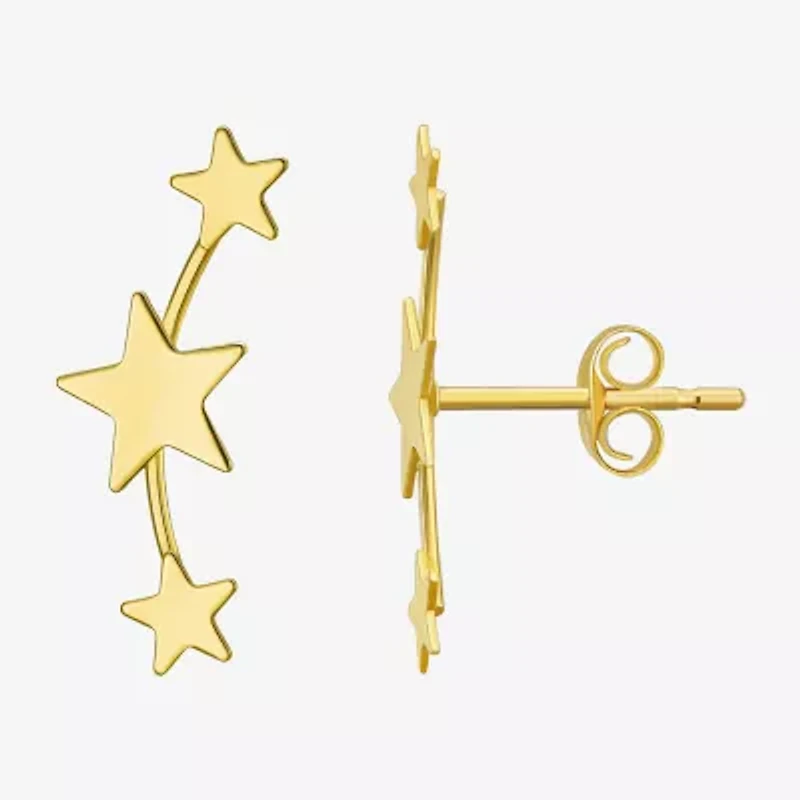 Womens 10K Gold Star Drop Earrings