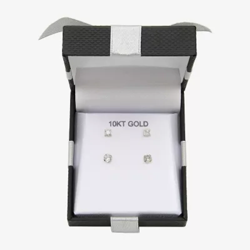Womens Cubic Zirconia 10K Gold 2 Pair Earring Set