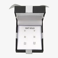 Womens Cubic Zirconia 10K Gold Round 3 Pair Earring Set