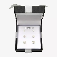 Womens Cubic Zirconia 10K Gold Round 3 Pair Earring Set