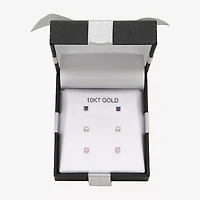 Womens Multi Color Cubic Zirconia 10K Gold Round 3 Pair Earring Set