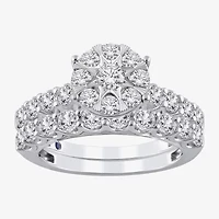 Womens 2 CT. T.W. Natural White Diamond 14K Gold Round Halo Bridal Set