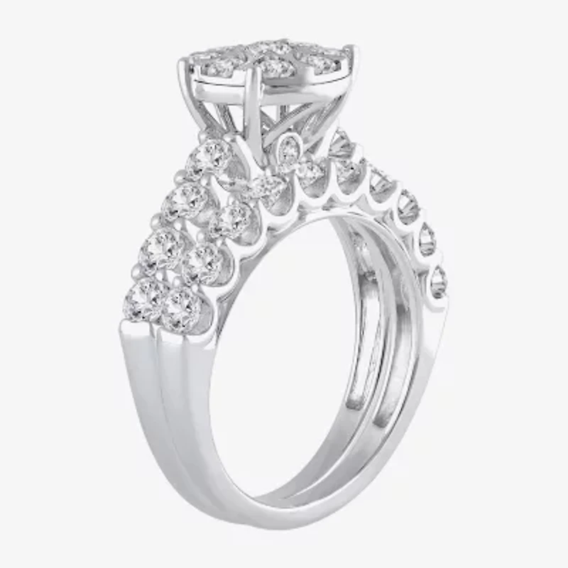 Womens 2 CT. T.W. Natural White Diamond 14K Gold Round Halo Bridal Set