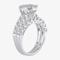 Womens 2 CT. T.W. Natural White Diamond 14K Gold Round Halo Bridal Set