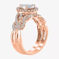 Signature By Modern Bride 1 CT.T.W. Natural Diamond Pear Shape Side Stone Halo Bridal Set 10K or 14K Gold