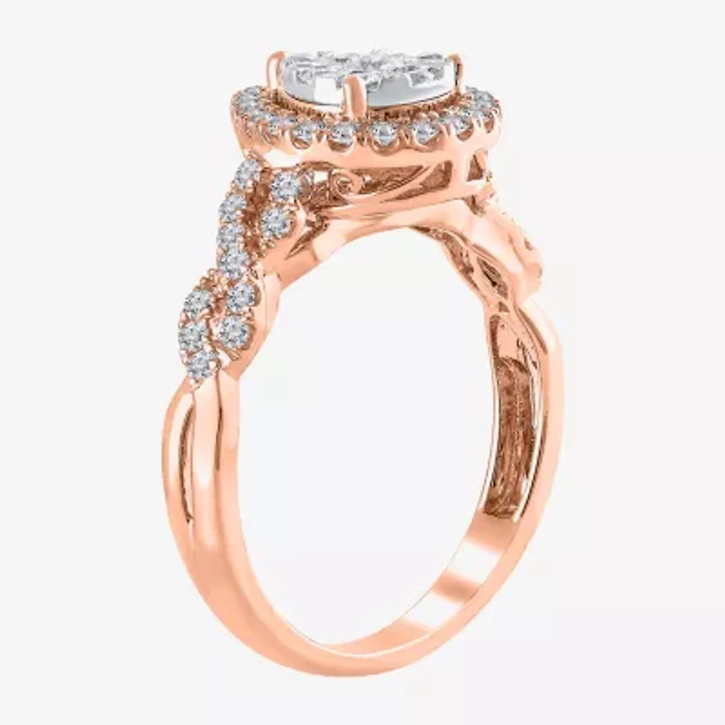 Signature By Modern Bride 1 CT.T.W. Natural Diamond Pear Shape Side Stone Halo Bridal Set 10K or 14K Gold