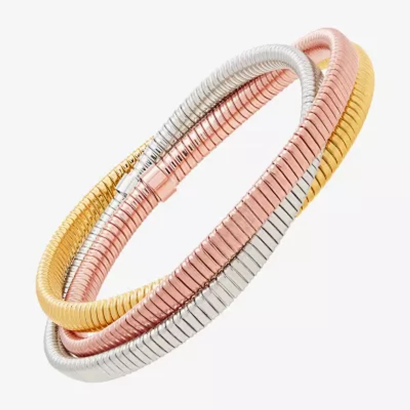 Made in Italy Womens 14K Tri-Color Gold Bangle Bracelet
