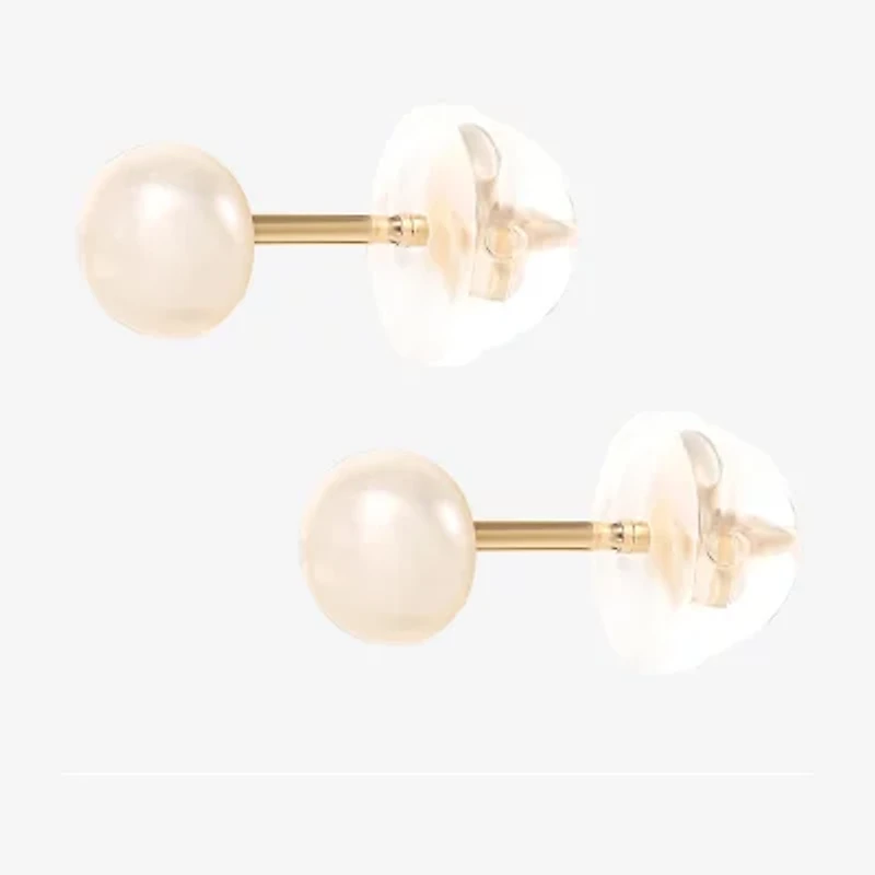 White Cultured Freshwater Pearl 14K Gold 4.1mm Stud Earrings