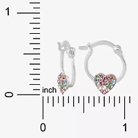 Girls Multi Color Crystal Sterling Silver 14.5mm Heart Hoop Earrings