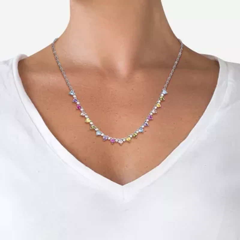 Womens Multi Color Cubic Zirconia Sterling Silver 18 Inch Tennis Necklace