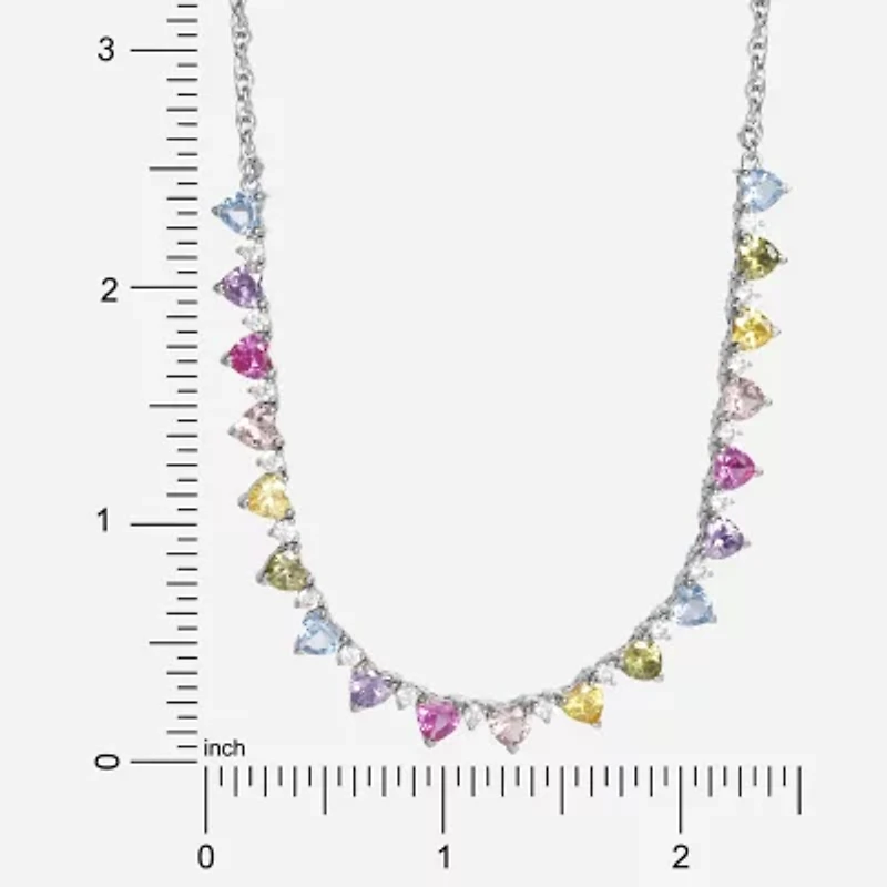 Womens Multi Color Cubic Zirconia Sterling Silver 18 Inch Tennis Necklace