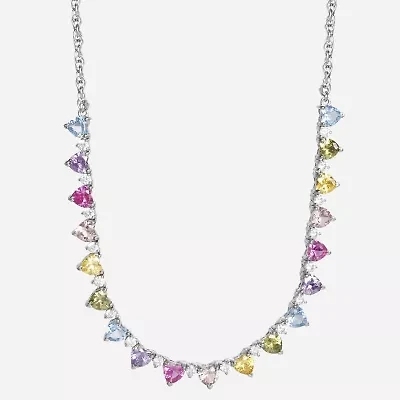 Womens Multi Color Cubic Zirconia Sterling Silver 18 Inch Tennis Necklace