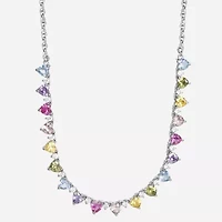 Womens Multi Color Cubic Zirconia Sterling Silver 18 Inch Tennis Necklace