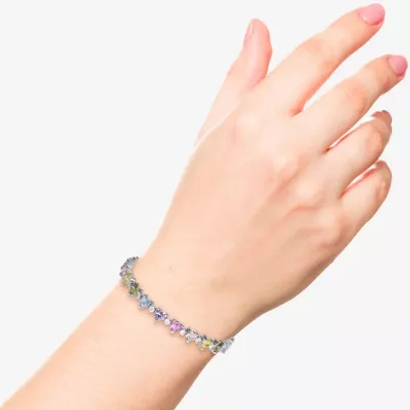 Womens Multi Color Cubic Zirconia Sterling Silver 7.5 Inch Tennis Bracelet