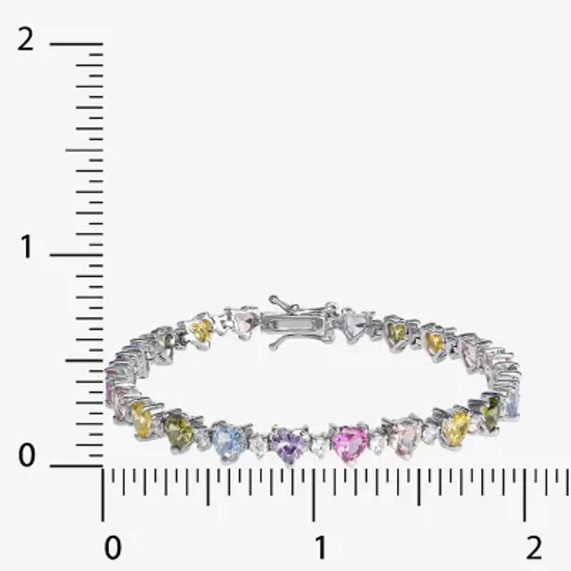 Womens Multi Color Cubic Zirconia Sterling Silver 7.5 Inch Tennis Bracelet
