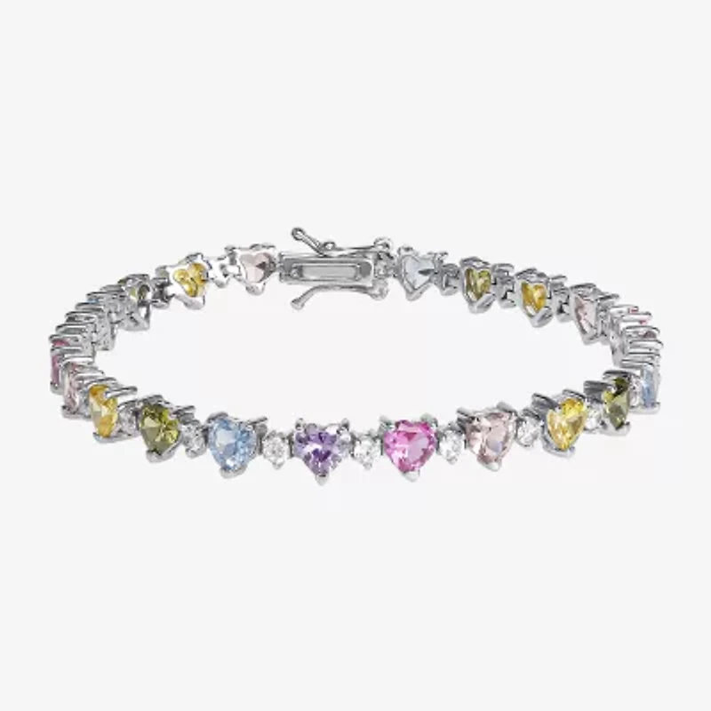 Womens Multi Color Cubic Zirconia Sterling Silver 7.5 Inch Tennis Bracelet