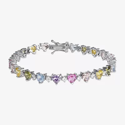 Womens Multi Color Cubic Zirconia Sterling Silver 7.5 Inch Tennis Bracelet