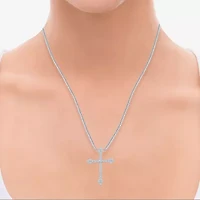 (H / Si2) Womens 1 CT. T.W. Lab Grown White Diamond 10K White Gold Cross 18 Inch Pendant Necklace