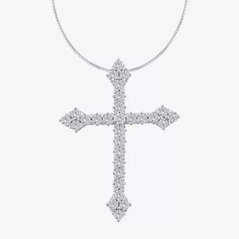 (H / Si2) Womens 1 CT. T.W. Lab Grown White Diamond 10K White Gold Cross 18 Inch Pendant Necklace