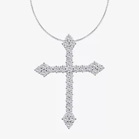 (H / Si2) Womens 1 CT. T.W. Lab Grown White Diamond 10K White Gold Cross 18 Inch Pendant Necklace