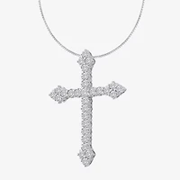 (H / Si2) Womens 1 CT. T.W. Lab Grown White Diamond 10K White Gold Cross 18 Inch Pendant Necklace
