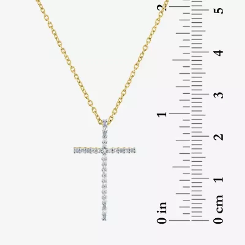1/10 CT. T.W. Diamond Sterling Silver or 14K Gold Over Cross Pendant Necklace