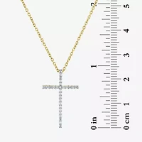 1/10 CT. T.W. Diamond Sterling Silver or 14K Gold Over Cross Pendant Necklace