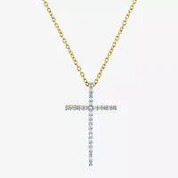 1/10 CT. T.W. Diamond Sterling Silver or 14K Gold Over Cross Pendant Necklace