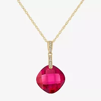 Womens Diamond Accent Lab Created Gemstone 14K Gold Cushion Pendant Necklace
