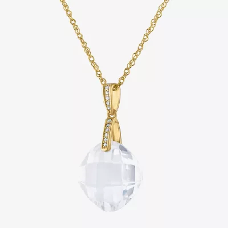 Womens Diamond Accent Lab Created Gemstone 14K Gold Cushion Pendant Necklace
