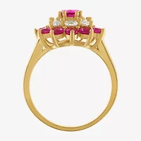 Womens Lab Created Pink Sapphire 14K Gold Over Silver Pear Halo Cocktail Ring