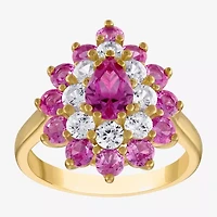 Womens Lab Created Pink Sapphire 14K Gold Over Silver Pear Halo Cocktail Ring
