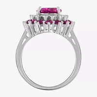 Womens Lab Created Pink Sapphire Sterling Silver Oval Halo Cocktail Ring