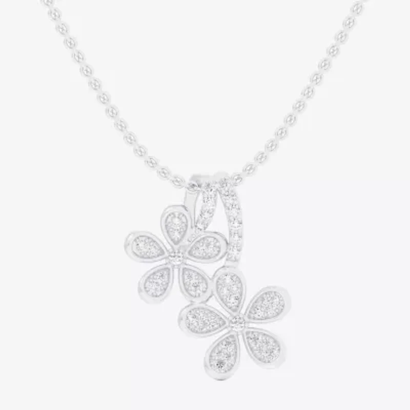 (G-H / Si1-Si2) Womens 1/4 CT. T.W. Lab Grown White Diamond 10K White Gold Flower 18 Inch Pendant Necklace
