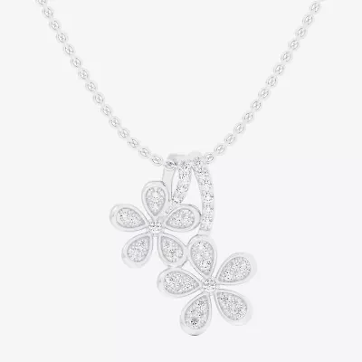 (G-H / Si1-Si2) Womens 1/4 CT. T.W. Lab Grown White Diamond 10K White Gold Flower 18 Inch Pendant Necklace