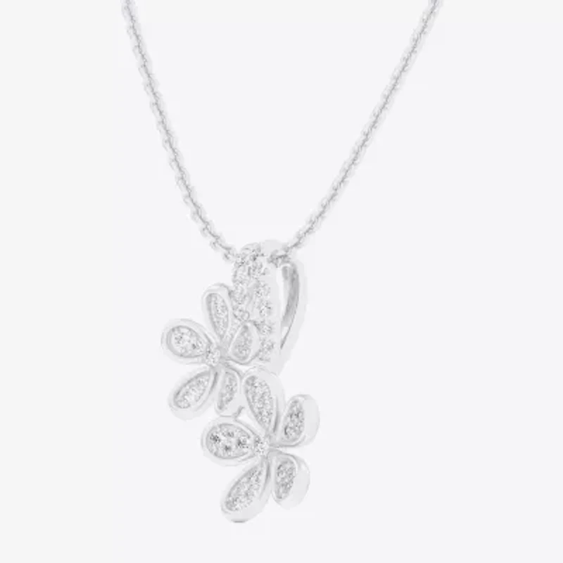 G-H / Si1-Si2) Womens 1/4 CT. T.W. Lab Grown White Diamond 10K White Gold Flower 18 Inch Pendant Necklace