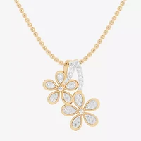(G-H / Si1-Si2) Womens 1/4 CT. T.W. Lab Grown White Diamond 10K Gold Flower 18 Inch Pendant Necklace
