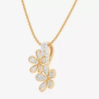 (G-H / Si1-Si2) Womens 1/4 CT. T.W. Lab Grown White Diamond 10K Gold Flower 18 Inch Pendant Necklace